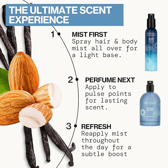 Pacifica Silver Moon Hair Mist Perfume & Full Body Spray for Women - Body Mist Fragrance w/BTonka, Santal, Cardamom, Vanilla Bean, Musk & Amber – Clean Beauty Alcohol-Free, Vegan & Cruelty-Free, 5 oz