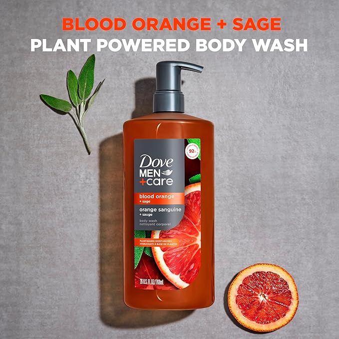 DOVE MEN + CARE Body Wash Blood Orange to Rebuild Skin in the Shower with Plant-Based Cleansers and Moisturizers 26 fl oz