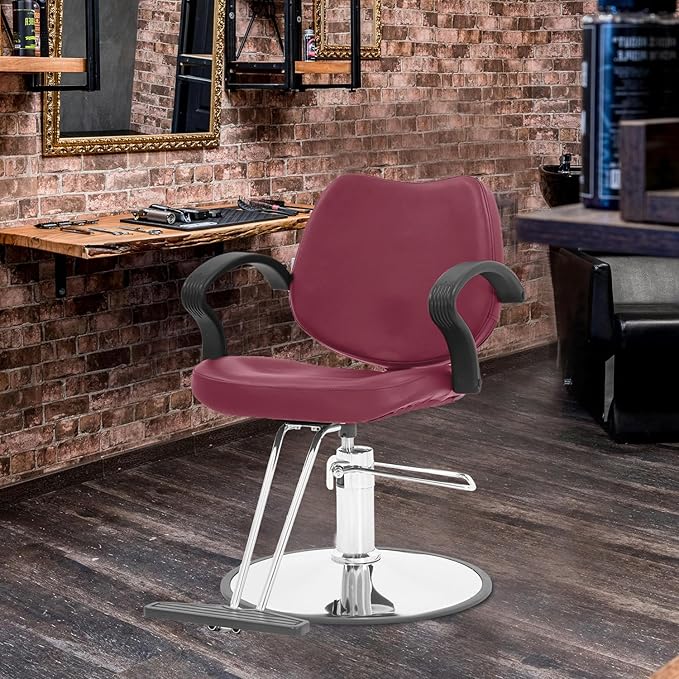 Barber Chair - Heavy Duty Hydraulic Pump Hair Cutting Chair with 360 Swivel & Ergonomic Design for Women & Men, Burgundy