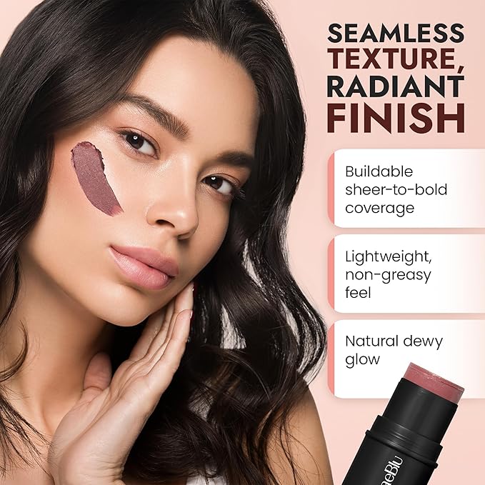 BaeBlu - Organic Blush Tube, Cabernet - 100% Natural Vegan Cream Blush Sticks, Multi-Use Bronzer, & Highlighter for Lips, Cheeks & Eyes, Buildable Shimmer, Gluten-Free, Paraben-Free, Made in USA