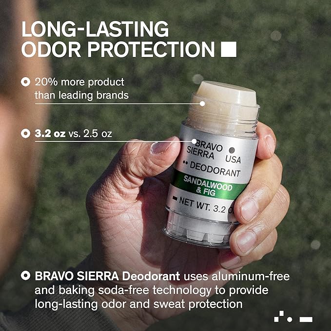 Aluminum-Free Deodorant for Men by Bravo Sierra, 3-Pack - Contains Natural Ingredients – Long Lasting All-Day Odor and Sweat Protection - Sandalwood & Fig, 3.2 oz - Paraben-Free, Vegan & Cruelty-Free