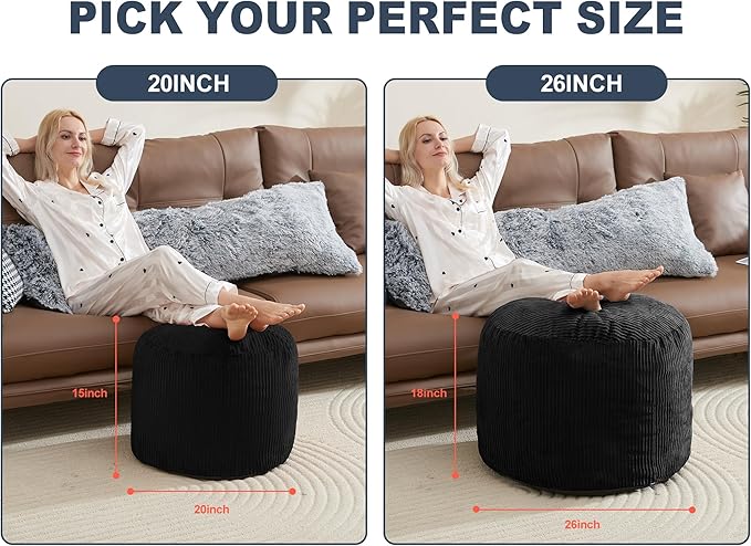Pouf Ottoman Foot Stools Ottoman with Foam Small Corduroy Ottomans for Living Room Ottomans Pouf 20x15 Floor Poufs Foot Rest for Office Chair Black Foot Stool Small