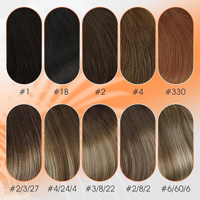 Full Shine Clip in Hair Extensions Ombre Human Hair Dark Brown to Ash Brown With Blonde Real Hair Extensions Clip ins 14 Inch 7 Pcs 120 G