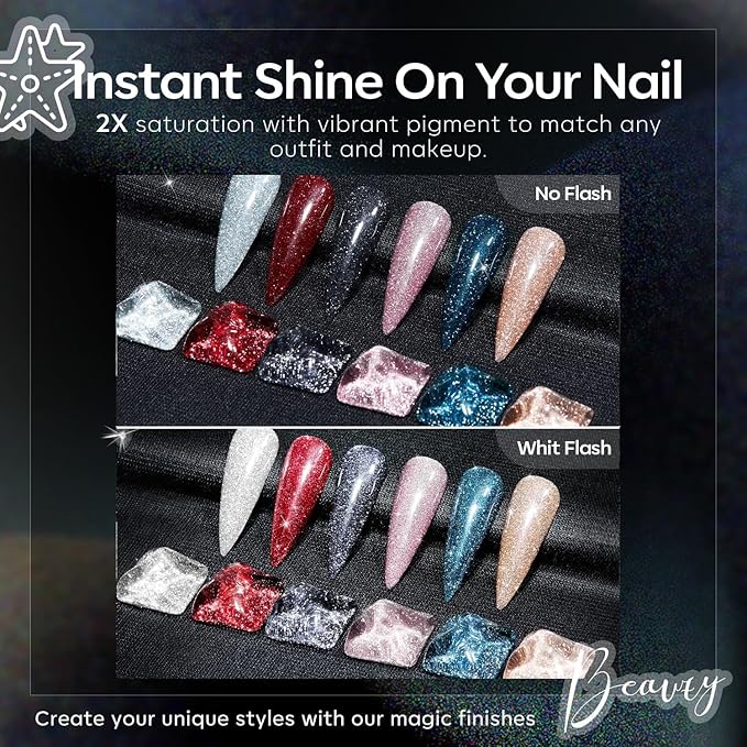 modelones Glitter Gel Nail Polish Set, 6 Colors Fall Winter Dark Red Pink Silver Gold Black Gel Polish Kit Shimmer Sparkle Reflective LED Soak Off Manicure Art Kit Home DIY Salon Gift for Women