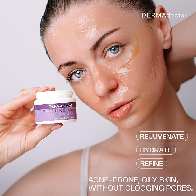 DERMAdoctor Picture Porefect Dermatologist Formulated Oil Free Facial Moisturizer, Pore Minimizer for Acne or Oily Skin, Daily Face Lotion for Men & Women with Zinc & Copper Peptides - 1.69 oz