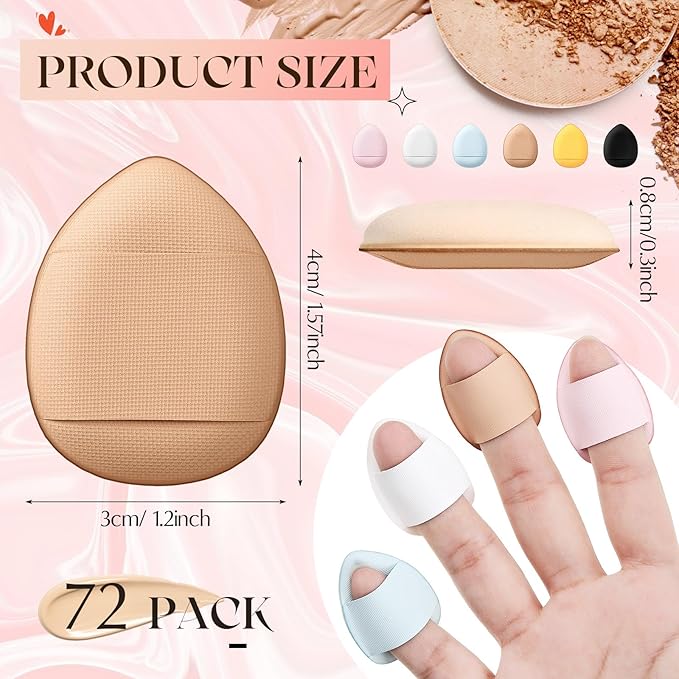 72 Pcs Finger Powder Puff Mini Makeup Sponge Soft Beauty Makeup Blender Puff for Foundation, Face Powder, Under Eye Setting, Concealer, Repair Cream, Cosmetic Tool (Cute Colors)