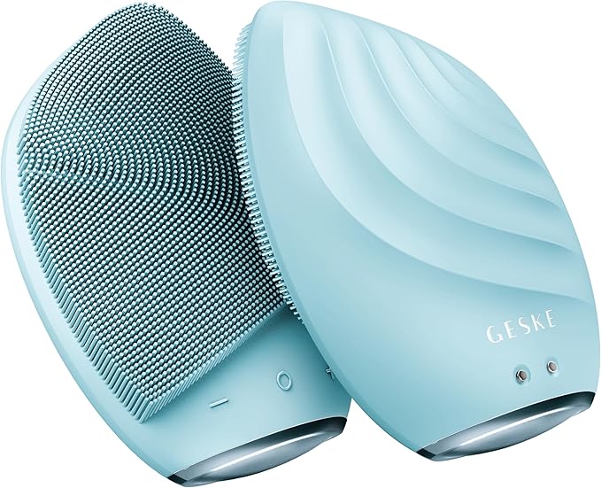 GESKE SmartAppGuided Sonic Facial Brush 5 in 1 | Vibrating Electric Cleansing Brush | Soft Silicone | Professional Cleanser | Skin Exfoliator | Face Massager