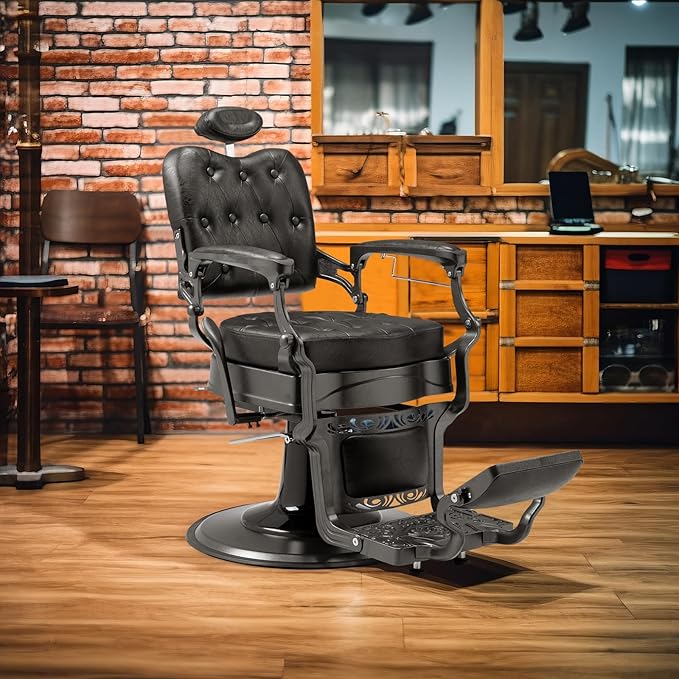 Winado Heavy Duty Vintage Recline Barber Chair Hydraulic with Headrest, Supports up to 700lbs & 360° Rotatable, Professional Salon Beauty Spa Shampoo Equipment (Square Backrest)