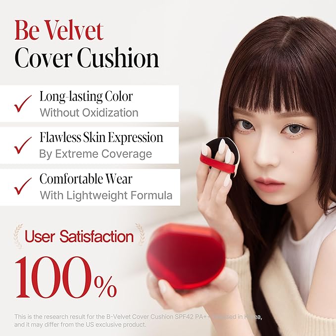 Espoir Be Velvet Cushion Foundation #29 Walnut | Quick and Easy Coverage with Long-lasting Color by Zero Oxidation, Velvety Smooth Finish & Lightweight Formula, Vegan, Korean Makeup, 0.46 oz