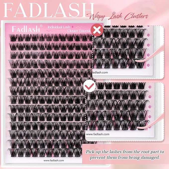 FADLASH Lash Clusters Natural Eyelash Clusters 10-16mm DIY D Curl Cluster Eyelash Extensions Waterproof Individual Lashes with Soft Thin Band for Self Use (YS01, 10-16mm)