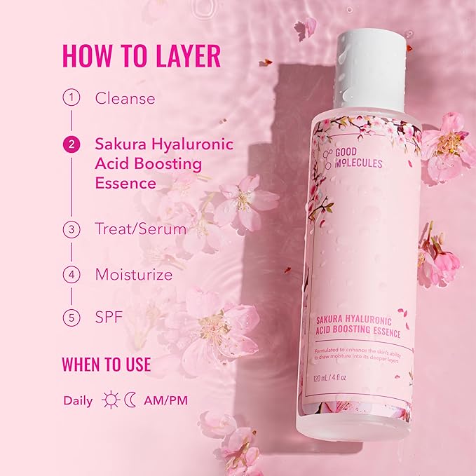 Good Molecules Sakura Hyaluronic Acid Boosting Essence - Ultra Hydrating Facial Moisturizer - Skincare for Hydration, Tightening, Anti Aging, Instant Glow - Skin Care for Face