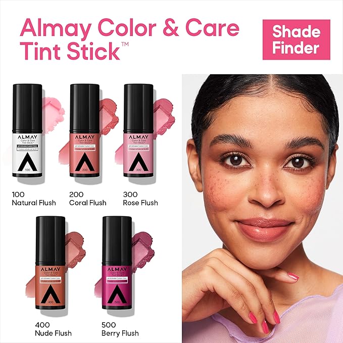 Almay Lip and Cheek Tint, Color & Care Tint Stick, Multi-Use Moisturizing Blush and Lip Color, Dewy Finish, 300 Rose Flush, 0.25 oz