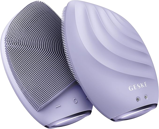 GESKE SmartAppGuided™ Sonic Facial Brush 5 in 1 | Vibrating Electric Facial Cleansing Brush | Soft Silicone Brush | Professional Facial Cleanser | Skin Cleanser & Exfoliator | Face Massager