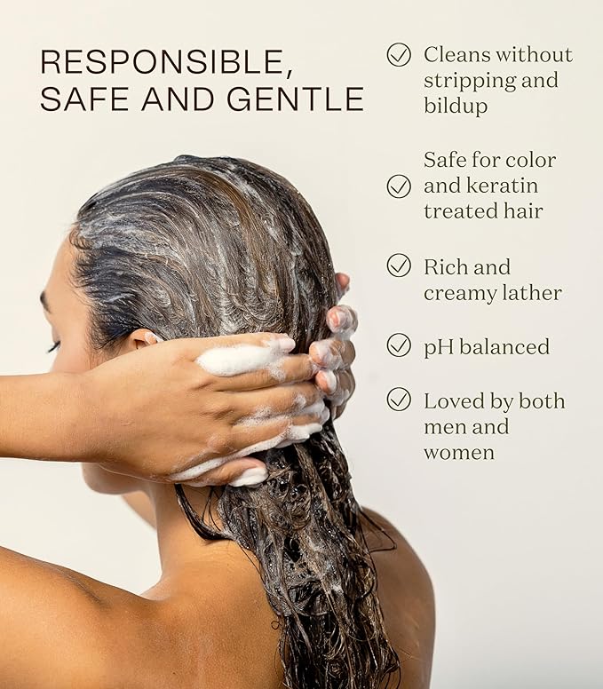 Non Toxic Vegan Shampoo with Organic Ingredients, Apple Cider Vinegar & Tea Tree Oil - Sulfate Free, Color Safe, Paraben Free, Gluten Free, Cruelty Free, pH Balanced