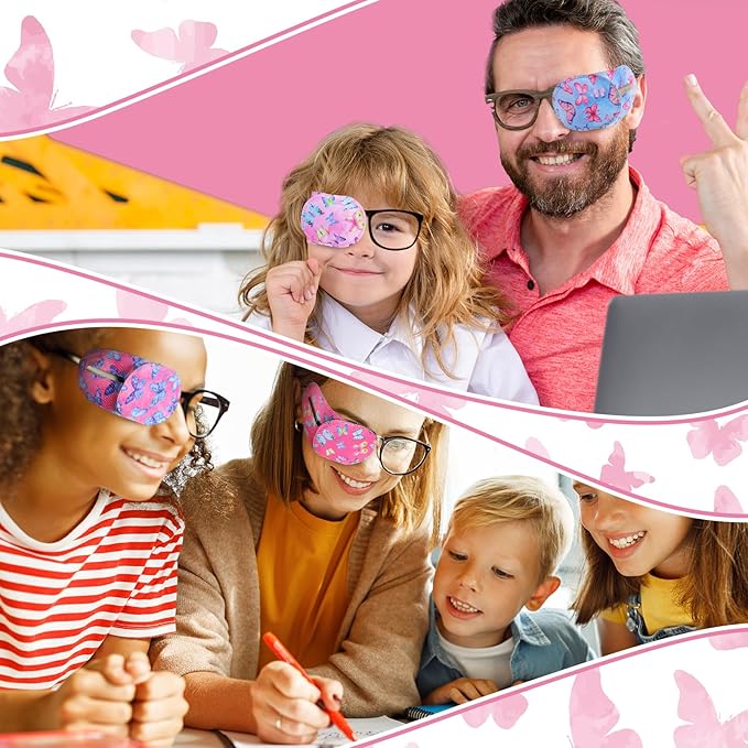 Newcotte 12 Pcs Eye Patch for Kids Girls Boys Reusable Eye Patch for Glasses over the Lens Colorful Eye Patch Toddler Eye Patch Adorable Kids Eye Patches Assorted Eye Patch Cover (Butterfly)