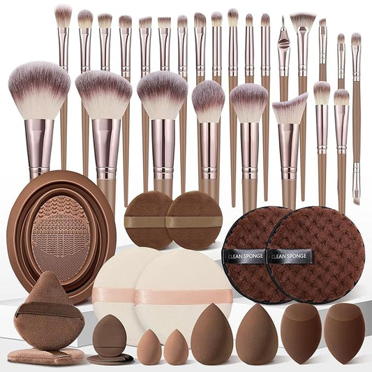 42Pcs Brown Makeup Brushes Set Professional Makeup Kit Multi-functional Makeup Tool Set with Facial Makeup Accessories, Foundation Makeup Brush Kit Eye and Face Make up Brushes & Tools