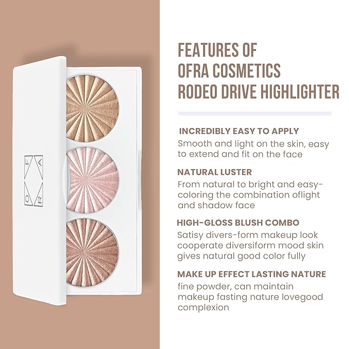 Ofra Cosmetics Rodeo Drive Highlighter - Champagne Highlighter Makeup Palette for Cheeks, Nose, Eyes - Liquid to Baked Powder, Highly-Pigmented, Vegan Formula - Buttery Smooth, Long-Lasting - 10g