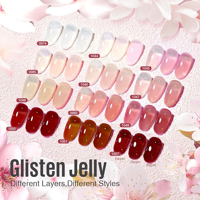 MEFA Jelly Gel Nail Polish Set, 12 Colors Jelly Red Glitter Nail Polish Set Nude Pink Milky White Nail Polish Gel Neutral Transparent Sheer Red Gel Nail Gifts for Women Girl DIY Salon Home Manicure