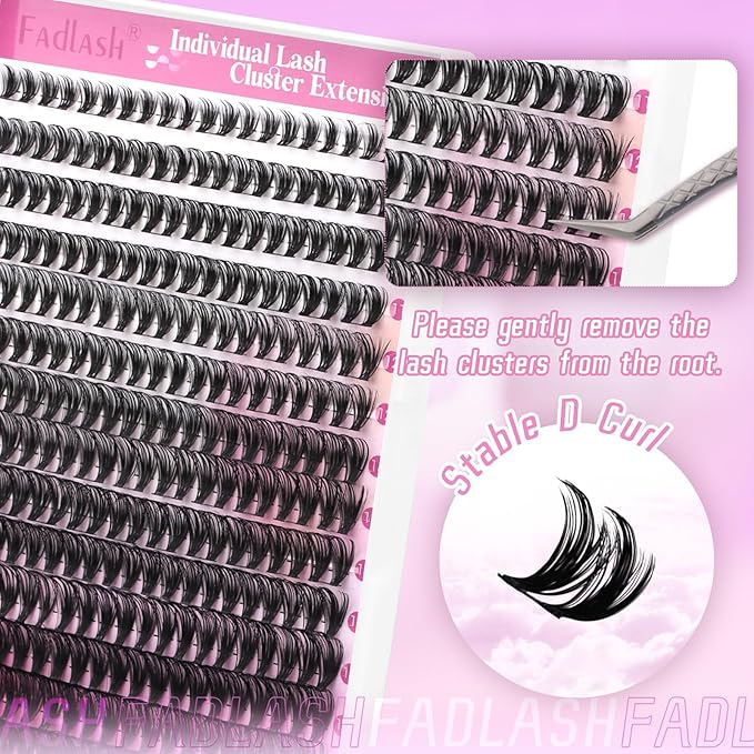 FADLASH Lash Clusters Wispy Eyelash Clusters 40D Natural Individual Lashes 8-16 mm and Waterproof Cluster Eyelash Extensions with Soft Thin Band