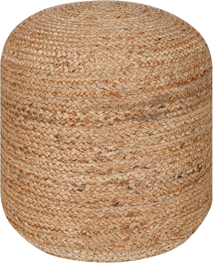 Palisa Jute Pouf Ottoman - Natural, Stuffed Boho Foot Rest Stool for Couch, Living Room, Kids Bedroom, Outdoor Patio Seat | Farmhouse Braided Accent Chair Pouffs - 16x16x18 Inches