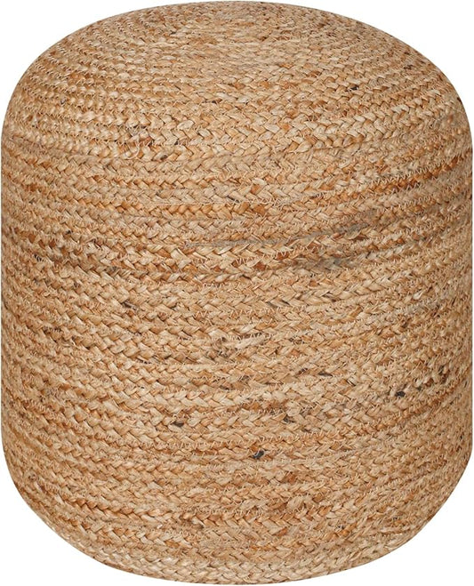 Palisa Jute Pouf Ottoman - Natural, Stuffed Boho Foot Rest Stool for Couch, Living Room, Kids Bedroom, Outdoor Patio Seat | Farmhouse Braided Accent Chair Pouffs - 16x16x18 Inches