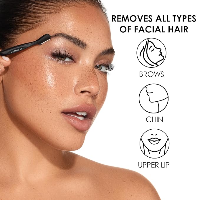 Japonesque Brow Touch Up Razors with Ultra-Sharp Stainless Steel Blades, for Removal of Unwanted Facial Hair and Peach Fuzz, Protective Blade Cover for Safe Storage Included
