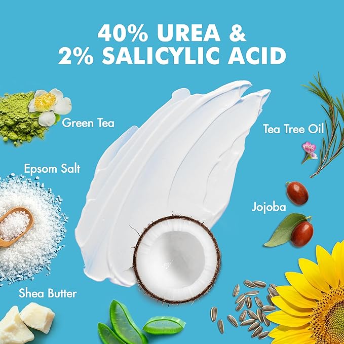 Ebanel Urea Cream 40% plus Salicylic Acid 2%, Foot Cream for Dry Cracked Heels Feet Knees Elbows Hands, Foot Dead Skin Cuticle Callus Remover Toenail Softener, Keratolytic Skin Barrier Repair, 2-Pack