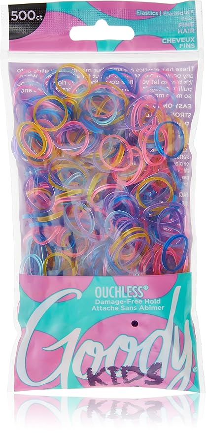 Goody Kids 60 Count Ouchless Elastic Hair Ties, Brights or Pastels + 500 Count Assorted Color Polybands