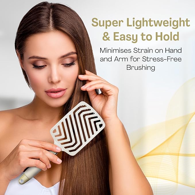 Lily England Paddle Hair Brush for Fine Hair Women - Professional Hairbrush with Vents - Lightweight Thin Detangler with Gel Handle for Comfort-Styling - Beige