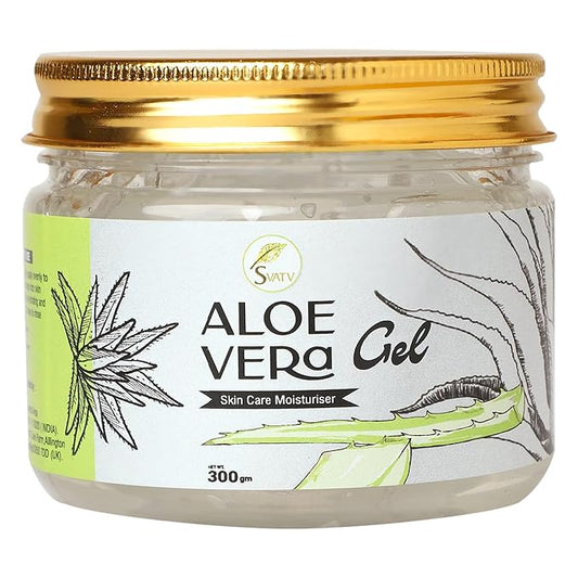 SVATV Natural Aloe Vera Gel for Face, Skin, Hair & Sunburn Relief with Cold Pressed, Vegan, Unscented Gel | Suitable for All Skin Types For Men & Women - 300g, 10.58oz, 0.66lbs