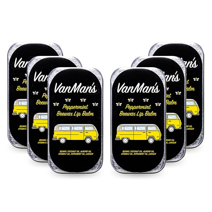 Vanman’s - Handmade Peppermint Beeswax Lip Balm (6 Pack) - Peppermints Lip Balm with Rosemary, Almond and Coconut Oil - Bee Balm with Vitamin E - Peppermint Balm Ideal for Dry Lips - 2 oz