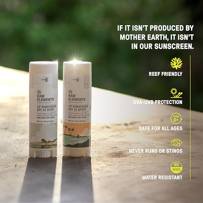 Raw Elements Mike Field Lip Sunscreen - SPF 30, UVA-UVB Protection, Reef-Safe, Non-Nano Zinc, Water Resistant, 0.15 oz (2 Pack)