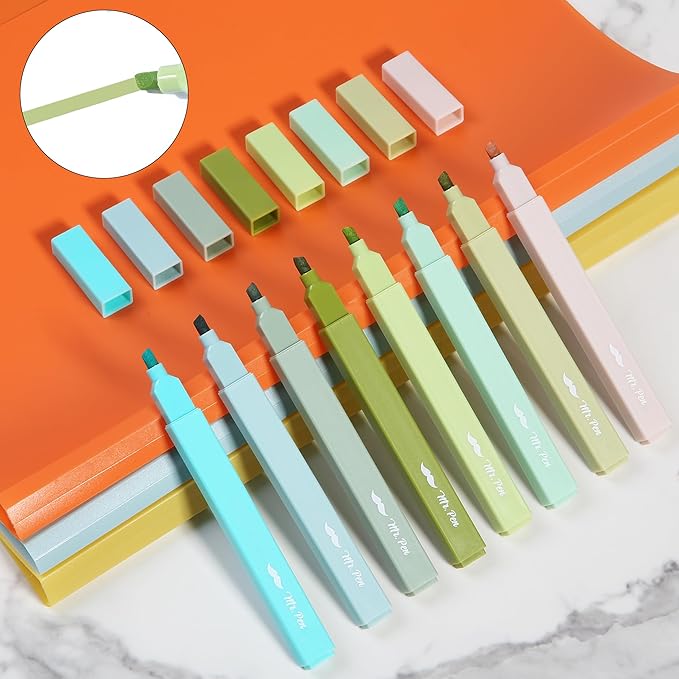 Mr. Pen- Aesthetic Highlighters, 8 Pack, Chisel Tip, Shades of Green, Cute Highlighters Assorted Colors, Back to School Supplies