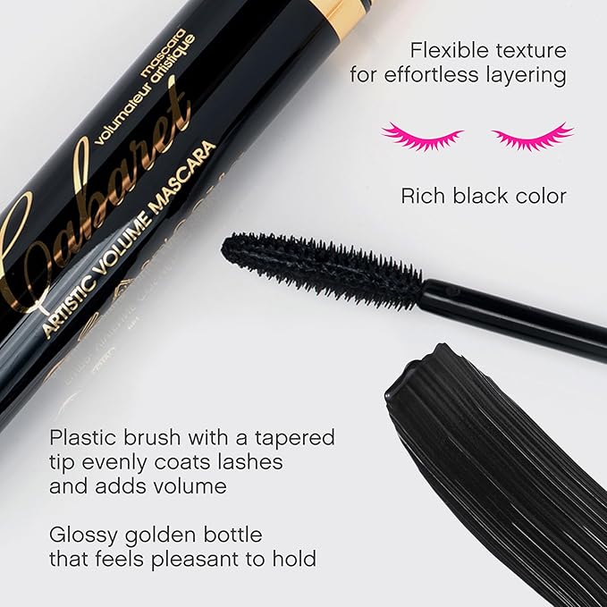 Vivienne Sabó Classic Mascara Cabaret – Volume and Length Tubing Mascara for Defined Everyday Lashes, Clean, Smudge-Resistant, Cruelty-Free, Blackest Black, Made in Italy, 0.3 fl oz