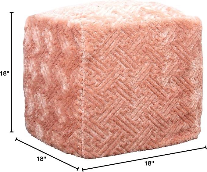 DaDalogy Bedding Faux Fur Ottoman Pouf Cover [NO Insert] - Rose Coral Baby Peach | Shiny Geometric Soft Cozy with Zipper - 1-Piece 18" x 18" x 18"