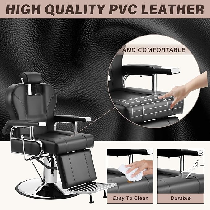 Barber Chairs for Barbershop Salon Chair Professional Heavy Duty Hydraulic Reclining for Salon Barbershop Hair Stylist Hair Armchair for Hair Stylist Black