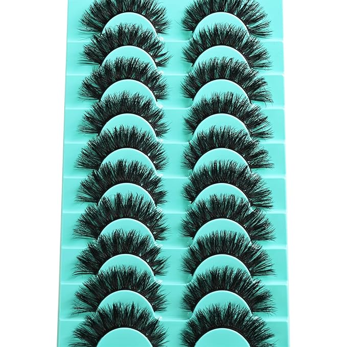Lashes Volume Mink Eyelashes 10 Pairs Cateye Lash Strips Wispy Cat Eye Lashes Natural Look Short Thick Fluffy False Strip Eyelash Full Small Fake Lashes Pack Black Pestañas Postizas for Women