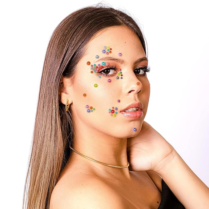 975Pcs Face Gems Hair Gems, Self-Adhesive Face Jewels Eye Jewels Rhinestones 3/4/5/6 mm DIY Face Gems Stick on, Hair Body Rhinestones Gems Crystals Pearls for Face Makeup, Crafts (Pearl_Color)