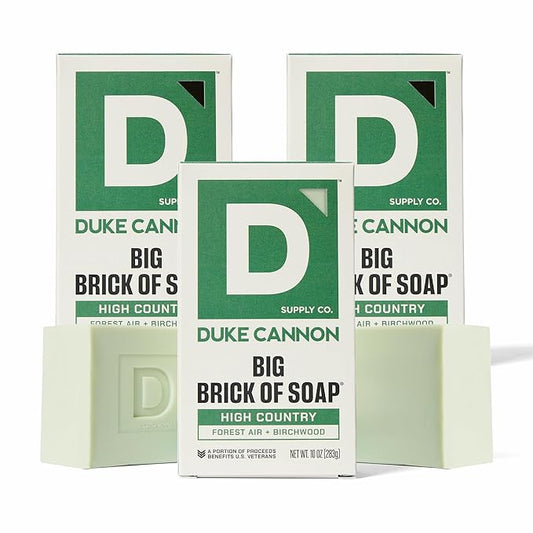 Duke Cannon Big Brick of Soap - High Country | 10 oz. Triple Milled Bar Soap | Birchwood & Tonka Scent | Supports U.S. Veterans, 3 Pack