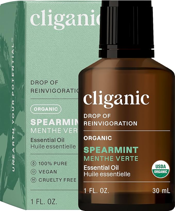Cliganic Organic Spearmint Essential Oil, 1oz - 100% Pure Natural Undiluted, for Aromatherapy | Non-GMO