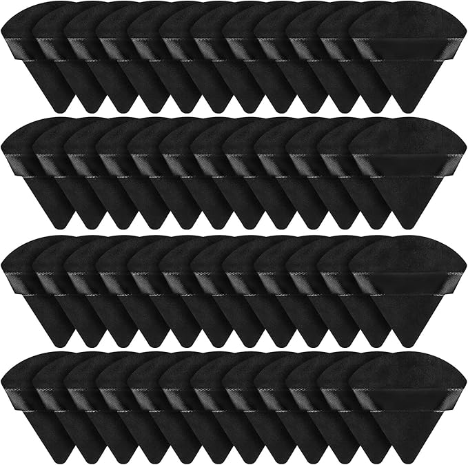 Suclain 48 Pcs Velour Triangle Powder Puff Soft Velour Makeup Puff for Face Powder Makeup Triangle Sponges for Wet and Dry Cosmetic Foundation Loose Mineral Body Tool(Black)