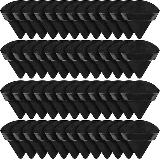 Suclain 48 Pcs Velour Triangle Powder Puff Soft Velour Makeup Puff for Face Powder Makeup Triangle Sponges for Wet and Dry Cosmetic Foundation Loose Mineral Body Tool(Black)