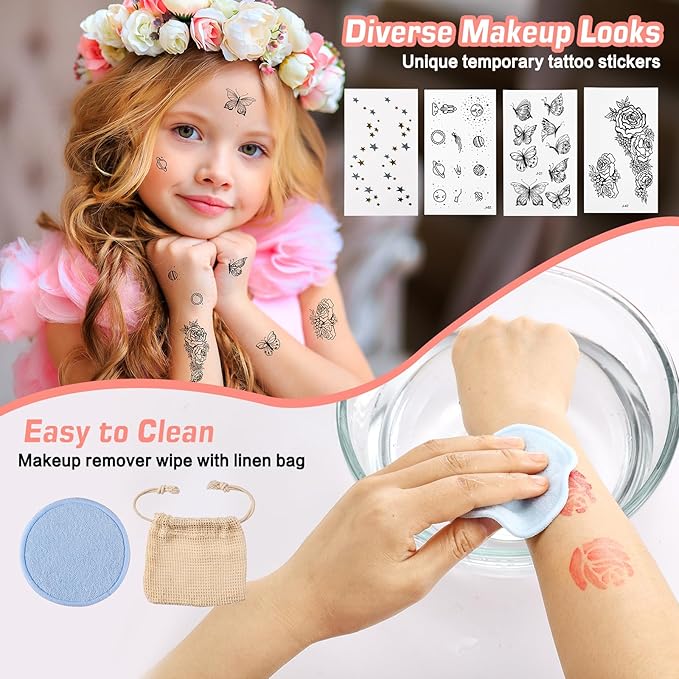 Anpro All-In-One Makeup Carry Case with Pro Teen Makeup Set, Full Starter Cosmetics Kit with Makeup Brushes, Eye Shadows Palette, Blushes, Glitter Gel, Temporary Tattoo Stickers - Blue