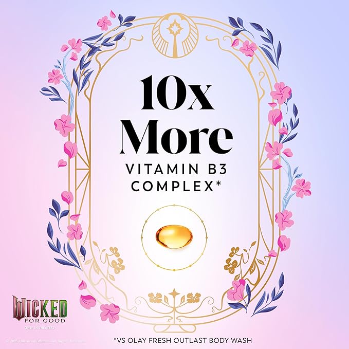 Olay Body Wash for Women, Couldn't Be Lovelier Glinda's Edition, Intensely Hydrating & Renewing, Pro-Hyaluronic Acid Serum with Vitamin B3, For All Skin Types, Raspberry & Bubbles Scent, 20 fl oz