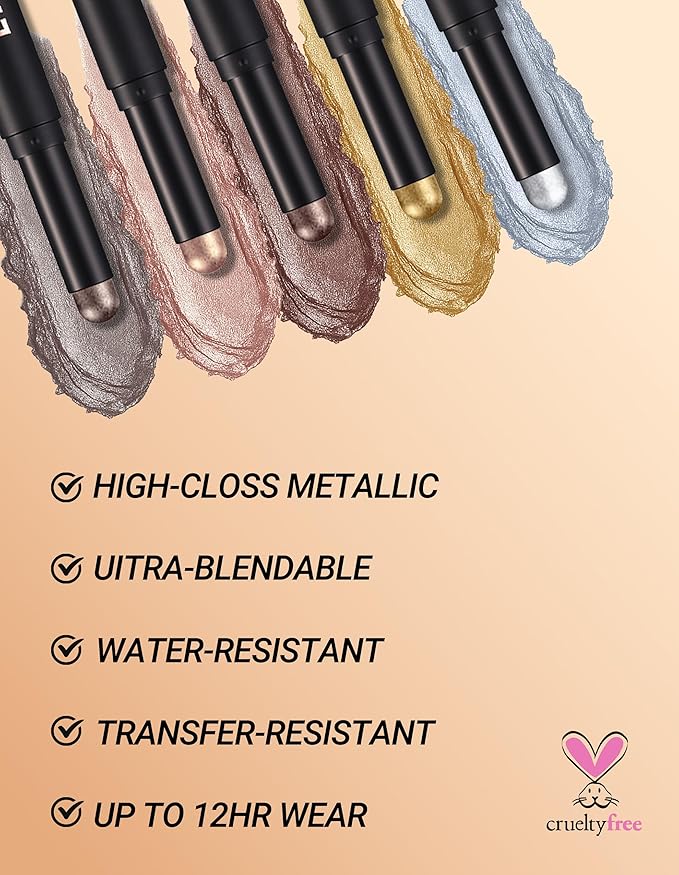 Erinde Shimmer Cream Eyeshadow Stick, Long Lasting Metallic Eye Shadow Sticks, Waterproof Creamy Glitter Eyeshadow Pencil, High Pigmented Blendable Neutral Eye Makeup, 24 Midnight Black Shimmer