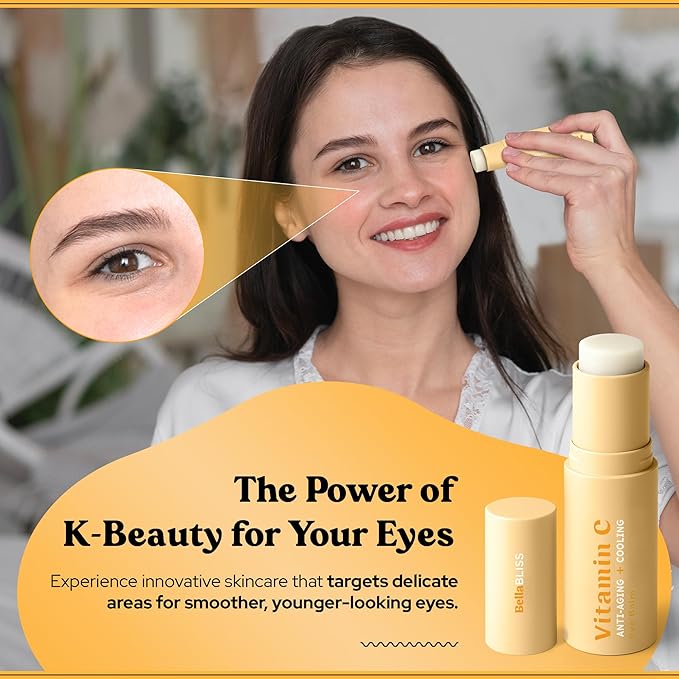 BellaBLISS Vitamin C Eye Balm Stick – Lightweight Under Eye Cream for Puffiness, Dark Circles & Wrinkles – Made in Korea – 0.35 oz / 10 g – Pack of 2