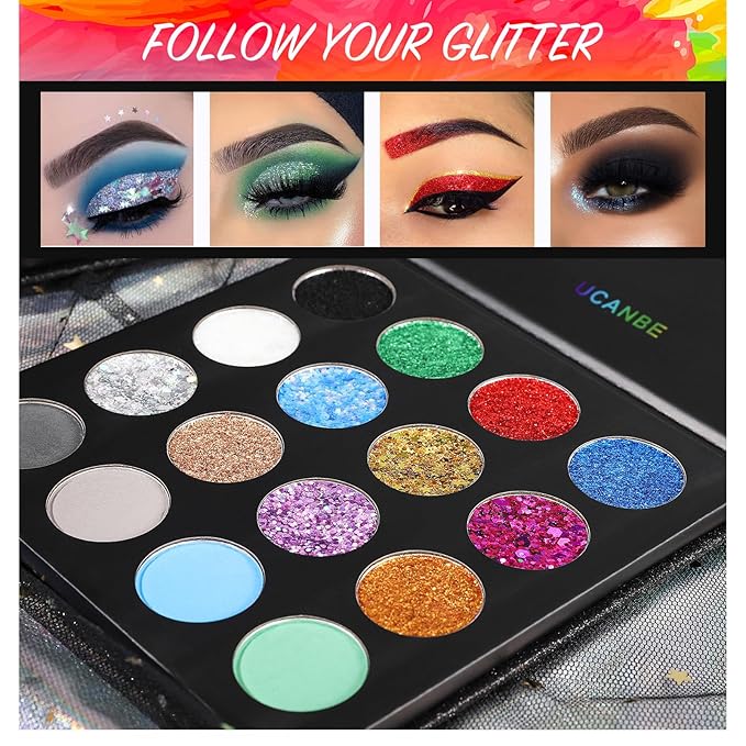 UCANBE Glitter Eyeshadow Makeup Palette - 12 Face