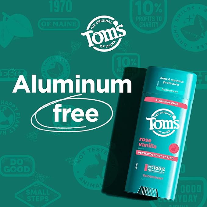 Tom's of Maine Rose Vanilla Aluminum Free Natural Deodorant For Women & Men | Goes on Clear | Odor & Wetness Protection | Naturally Derived and Moisture-Locking Ingredients | 3.25 oz (2 Pack)