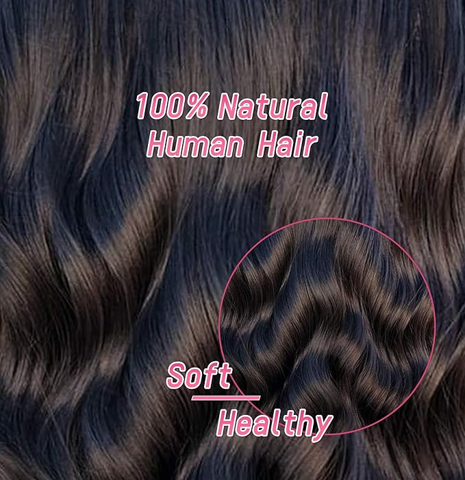 Essent Seamless Body Wave Clip in Hair Extensions Seamless Real Human Hair, 18 Inch 1Pack 130g 7Pcs Human Hair Extensions for Women Natural Black