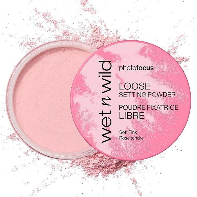 wet n wild Photo Focus Loose Setting Powder, Lightweight Silky Formula, Radiant Tint for a Luminous Glow, Blurring & Oil-Control Finish, Long-Lasting Makeup Setting Powder, Cruelty-Free - Soft Pink